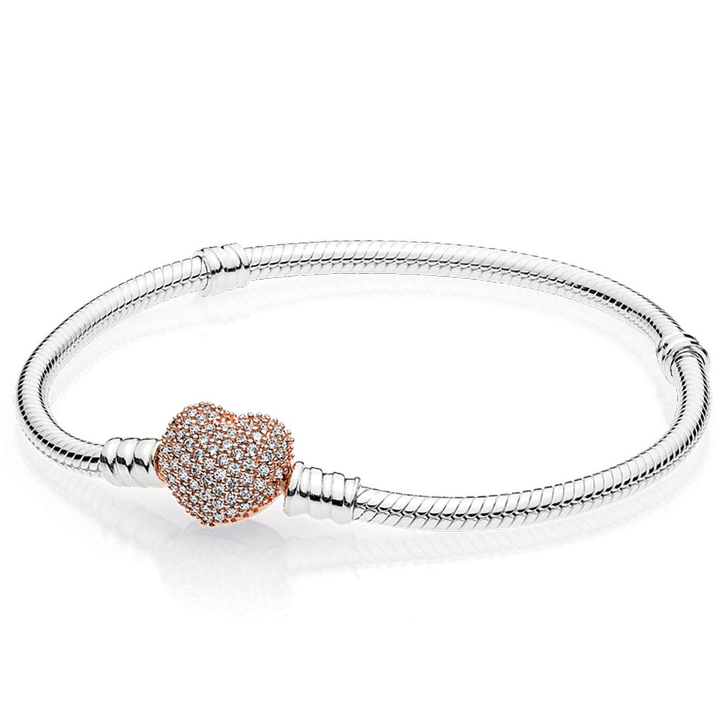 Pandora Moments Pavé Heart Clasp Snake Chain Bracelet